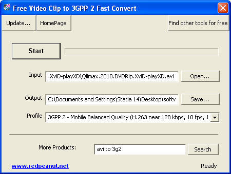 Free Video Clip to 3GPP 2 Fast Convert 1.4 : Main window