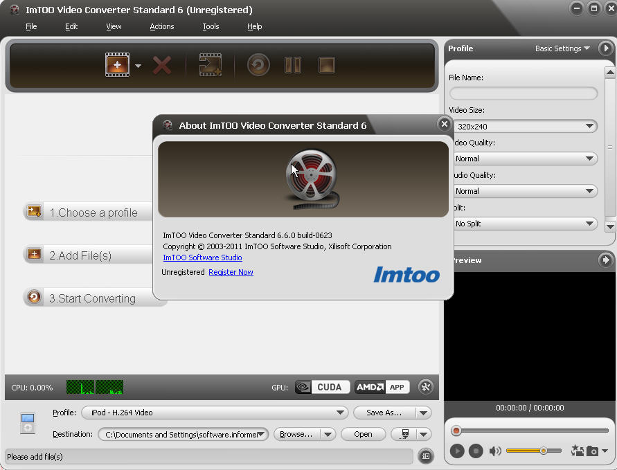 ImTOO Video Converter 6.6 : Main screen