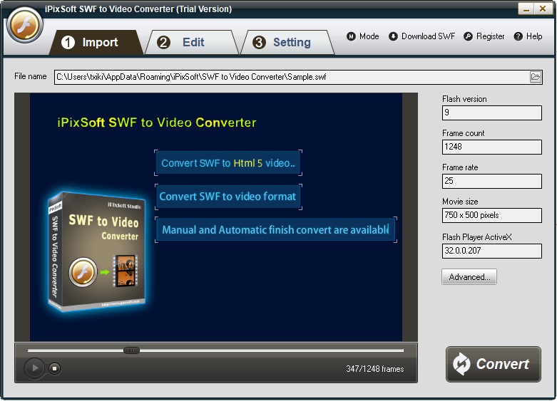 iPixSoft SWF to Video Converter 3.3 : Load SWF Files