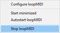 loopMIDI 1.0 : The Tray Menu