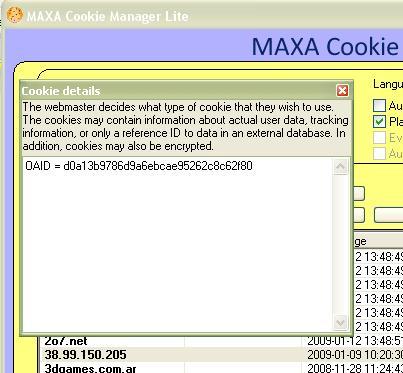 MAXA Cookie Manager 2.6 : Cookie details