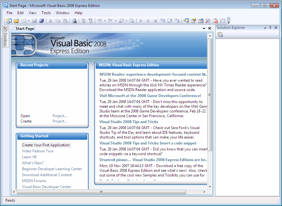 Microsoft Visual Basic 2008 Express - ESN 9.0 : Start Page
