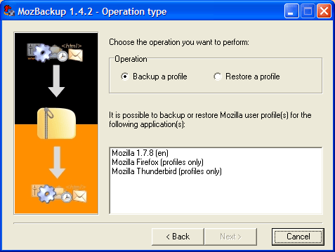 MozBackup 1.4 : Backup Selection window