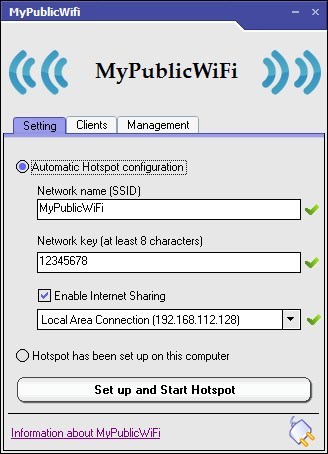 MyPublicWiFi 5.1 : Main Window
