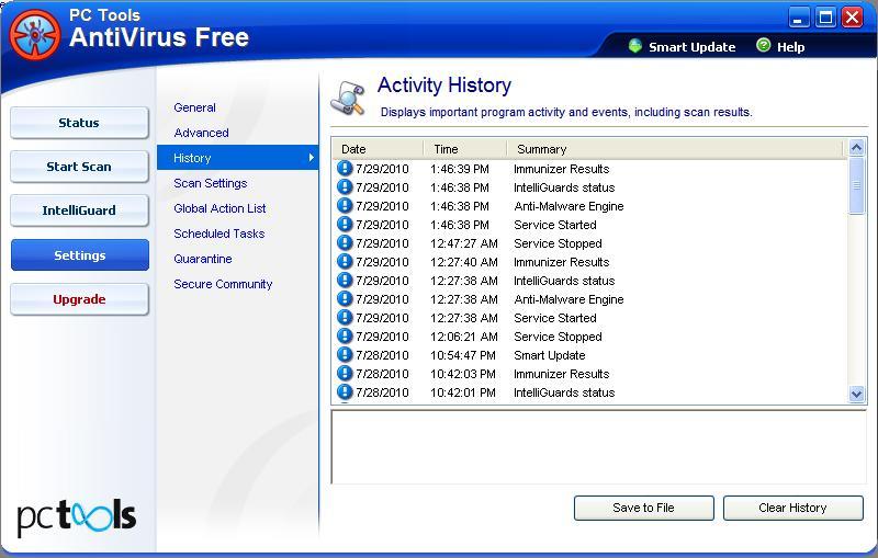 PC Tools AntiVirus 7.0 : Activity logs