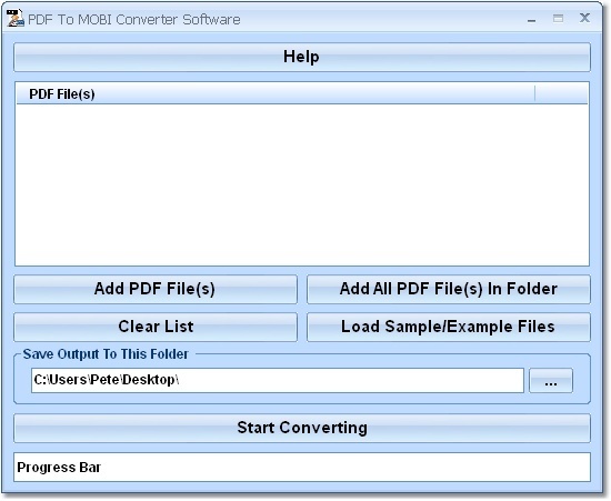 PDF To MOBI Converter Software 7.0 : Main Window