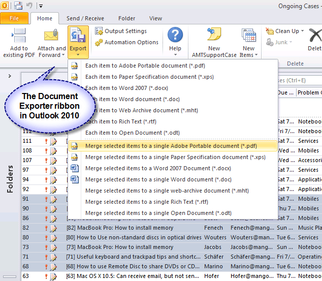 PDF/XPS Document Exporter for Outlook 4.0 : Main Window