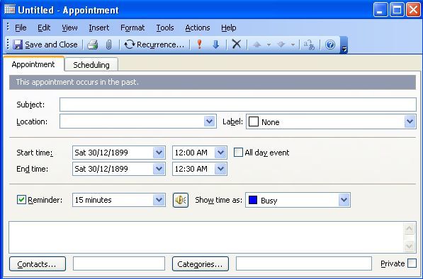 PlainSight Desktop Calendar 2.4 : New appointment