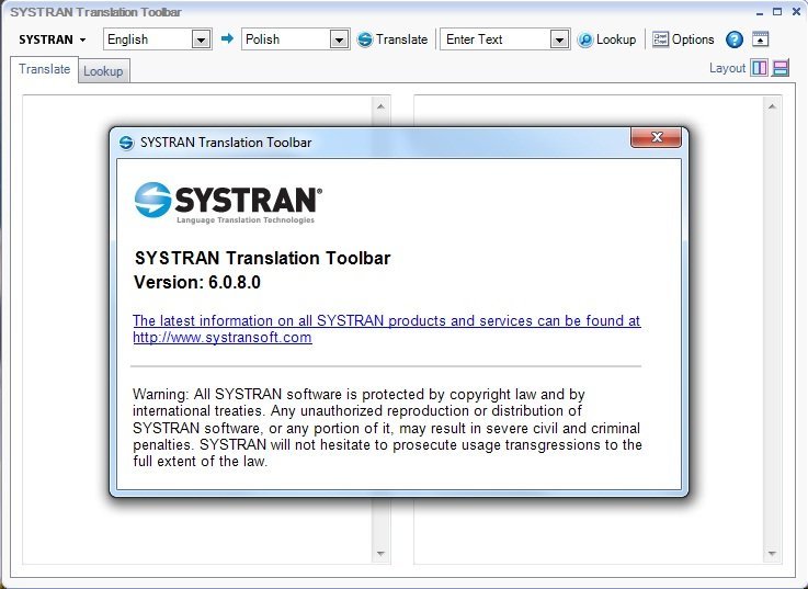SYSTRAN Premium Translator 6.0 : About (Translation Toolbar)...