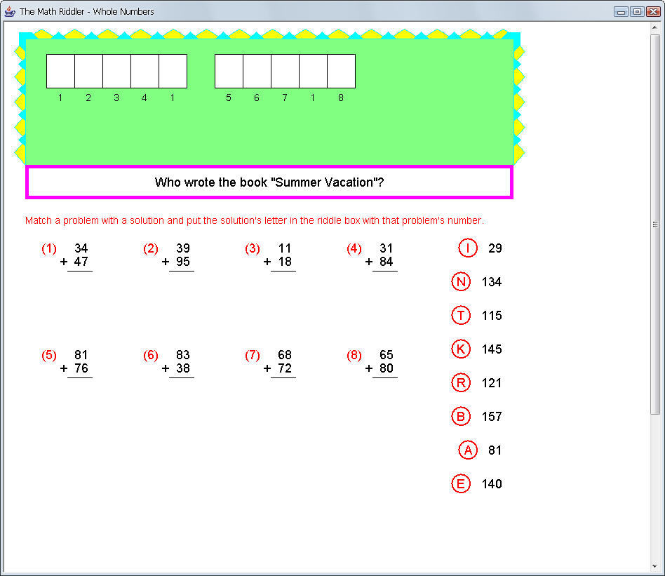 The Math Riddler Worksheet Generator - Whole Numbers Sampler 1.1 : Main window