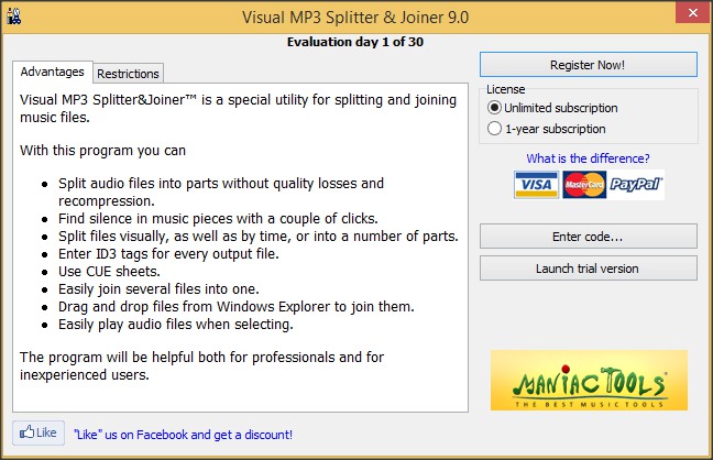 Visual MP3 Splitter & Joiner 9.0 : Trial Reminder