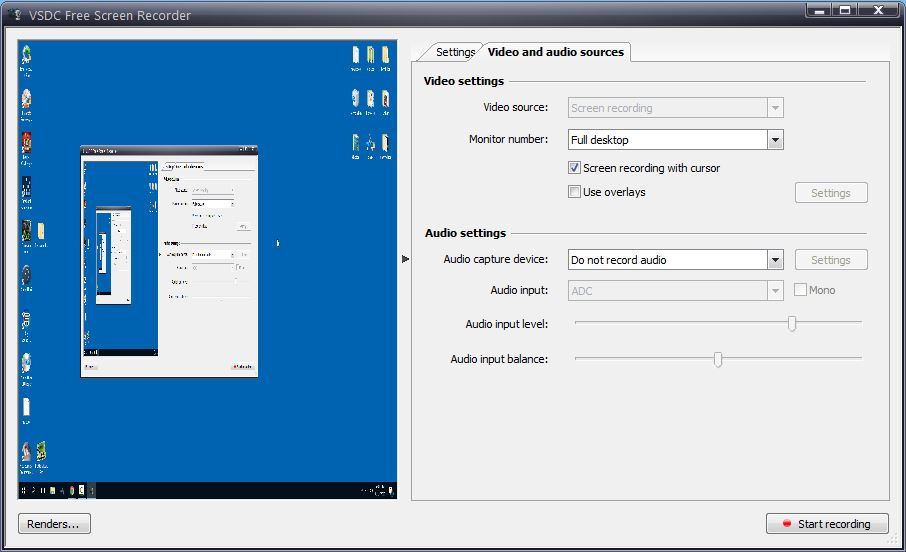 VSDC Free Screen Recorder 1.2 : Video And Audio Sources Window