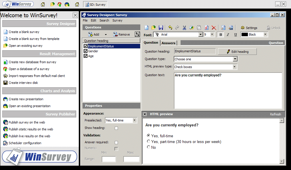 WinSurvey 2.0 : Main Window