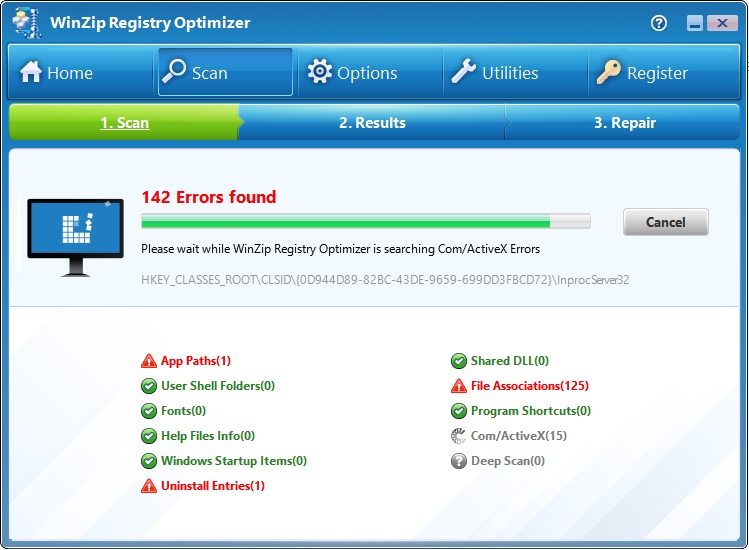 WinZip Registry Optimizer : Scanning Registry