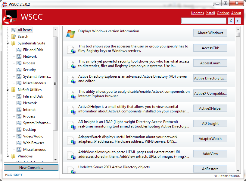 WSCC Windows System Control Center 2.5 : Main window