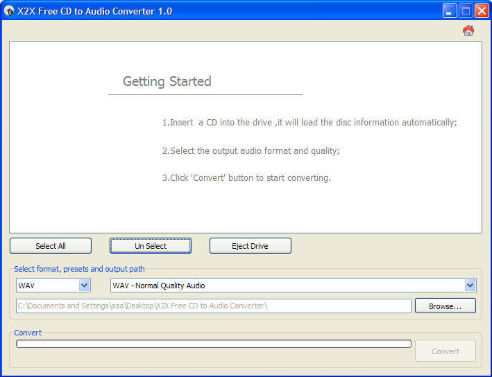 X2X Free CD to Audio Converter 1.0 : Main window