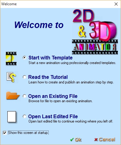 2D & 3D Animator 3.1 : Welcome Screen
