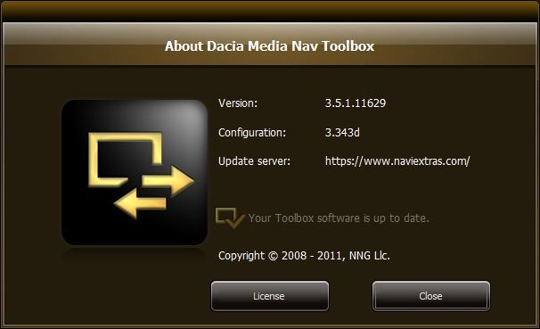 Dacia Media Nav Toolbox 3.5 : About Window