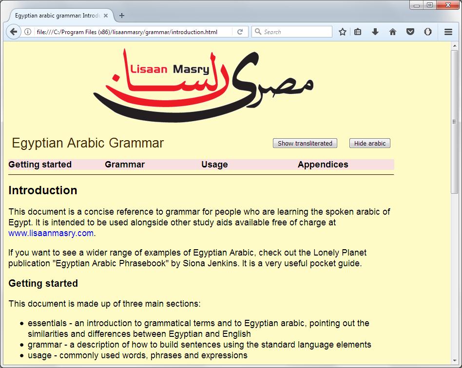 Egyptian Arabic Grammar 1.0 : Main window