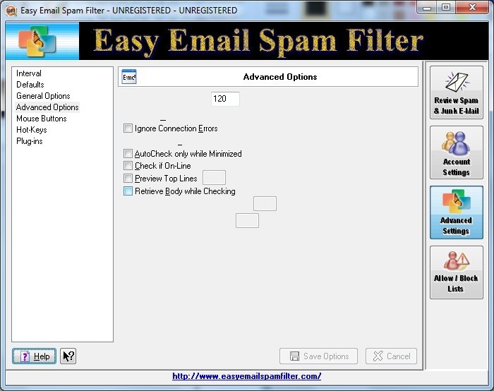 Easy Email Spam Filter 1.0 : Advanced Options