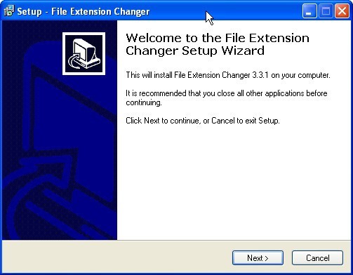 File Extension Changer 3.3 : Setup Screen