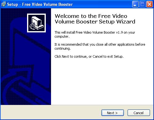 Free Video Volume Booster 1.9 : Setup Window