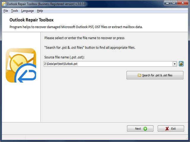 Outlook Repair Toolbox 3.1 : Main Window