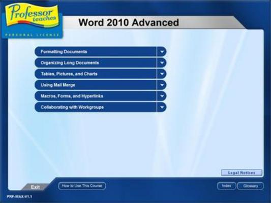 Professor Teaches Word 2010 Advanced 1.0 : Main window