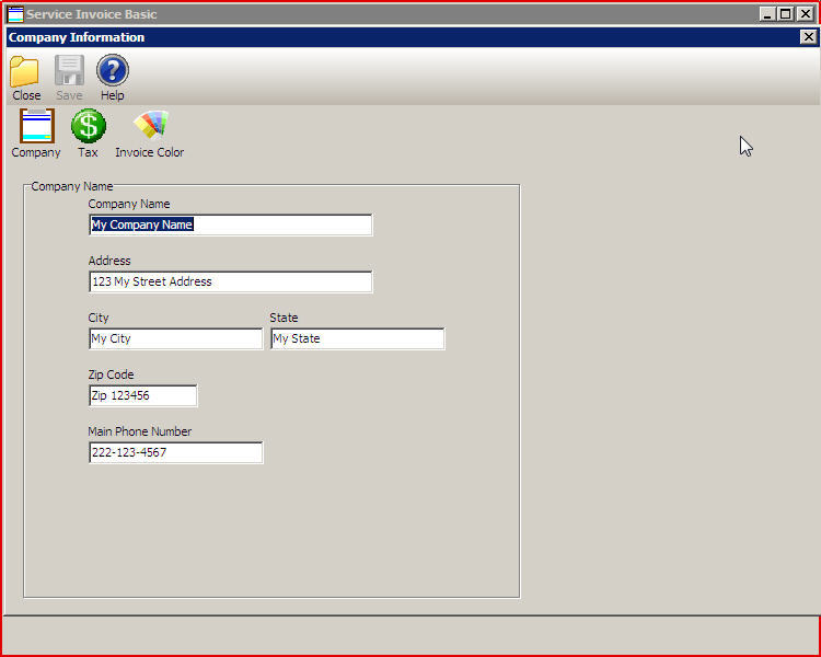 Service Invoice Basic 8.0 : Main screen