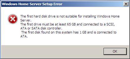 Windows Home Server 6.0 : This is the error you get if attempt to install it on an old PC