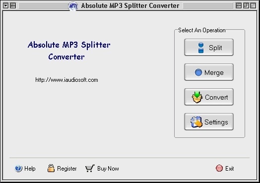 Absolute MP3 Splitter 2.7 : Main Menu Screen