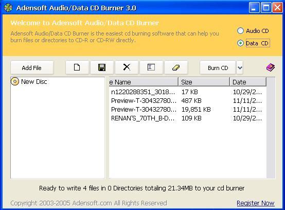 Adensoft Audio/Data CD Burner 3.0 : Data CD