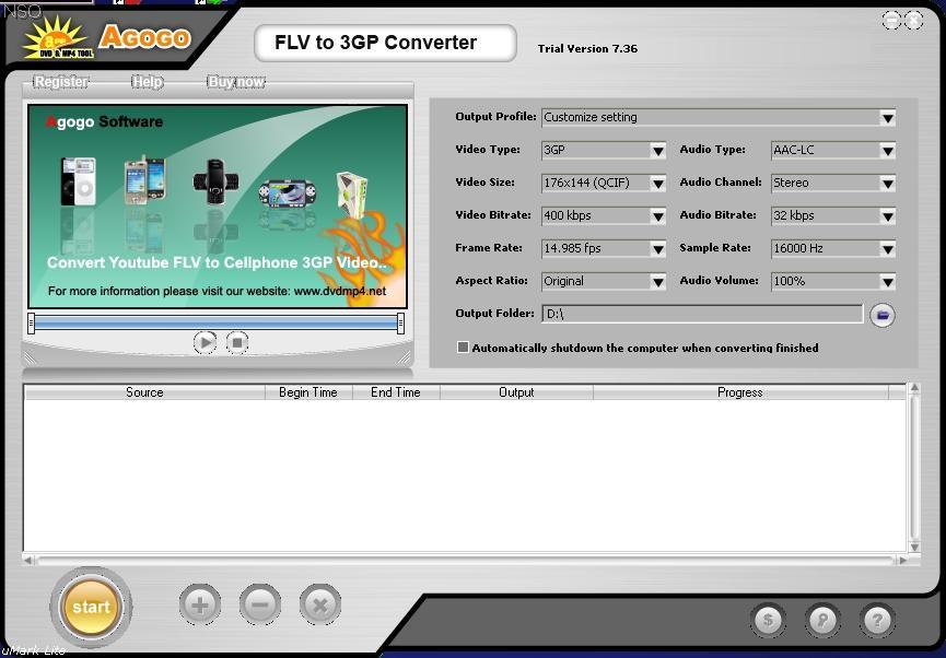 Agogo FLV to 3GP Converter 7.3 : Main
