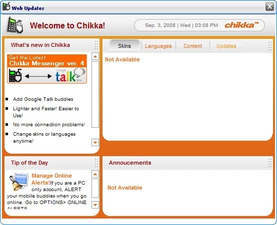 Chikka TXT Messenger 3.0 : Inbuilt Web Update Window to update Chikka