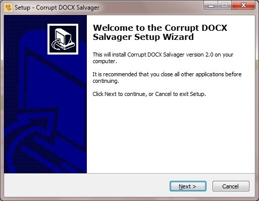 Corrupt DOCX Salvager 2.0 : Setup Wizard