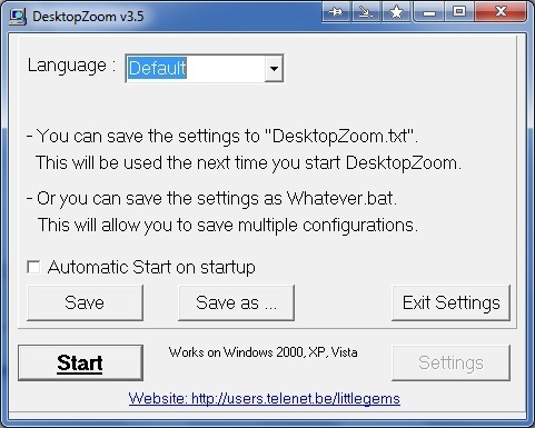 Desktop Zoom 3.5 : Language Settings Window