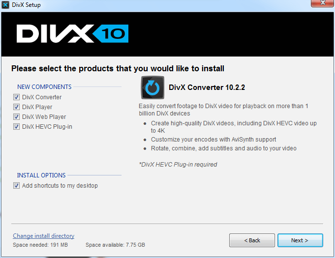 DivX 10.2 : Setup window