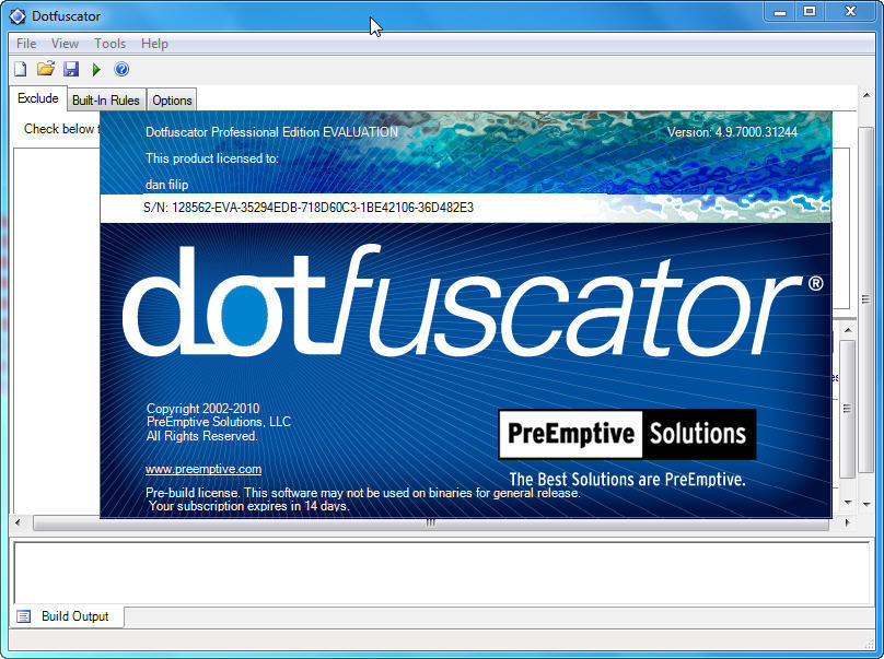 Dotfuscator 4.9 : Main window