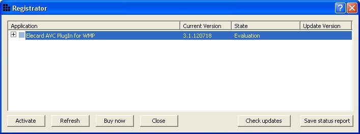 Elecard AVC PlugIn for WMP 3.1 : Registrator Window