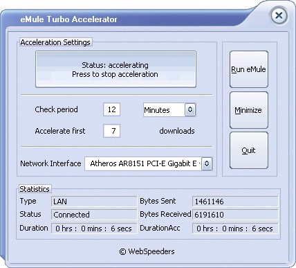 eMule Turbo Accelerator 3.7 : Main Screen