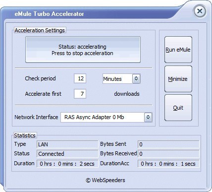 eMule Turbo Accelerator 4.0 : Main window