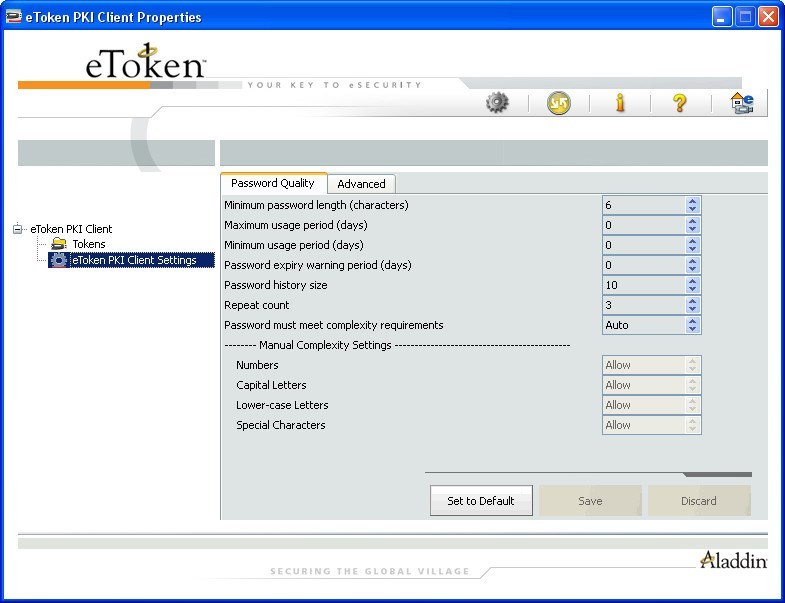 eToken PKI Client 5.1 : Settings Window