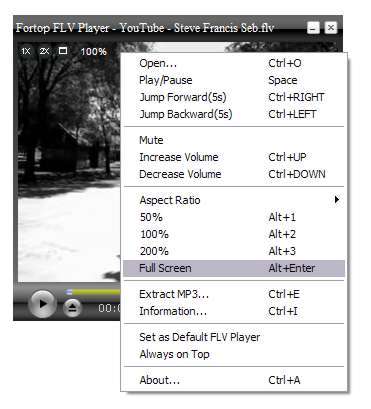 Fortop FLV Player 1.1 : Right-click options