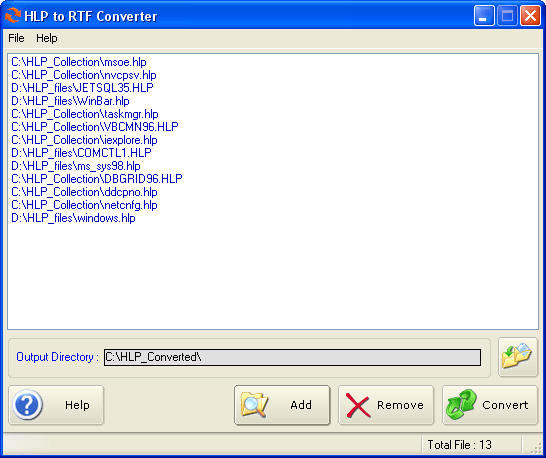 HLP to RTF Converter 4.2 : Main Window