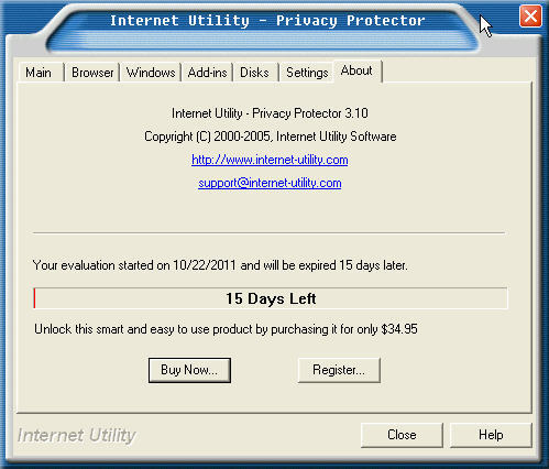 Internet Utility - Privacy Protector 3.1 : Main window