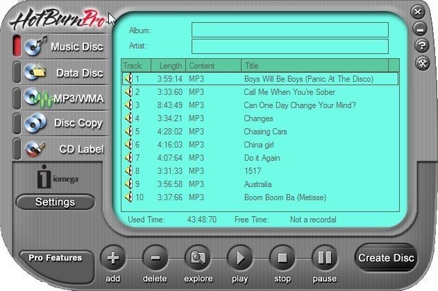 Iomega HotBurn Pro 2.5 : Music Disc