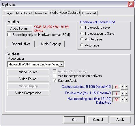KarAll - Midi Karaoke player 1.1 : Capture Options