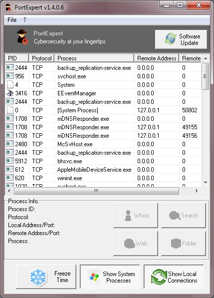 KC Softwares PortExpert 1.4 : Local Connections