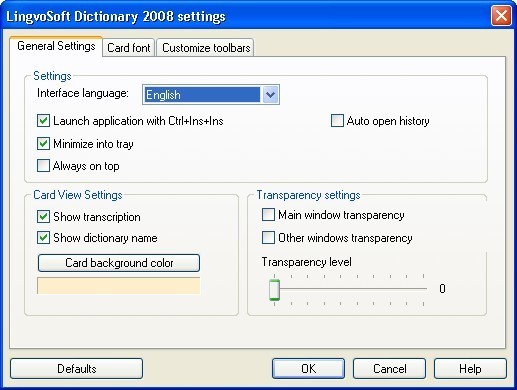 LingvoSoft Talking Dictionary 4.1 : Common Option window