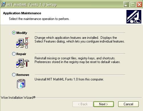 MIT MathML Fonts 1.0 : Application maintenance